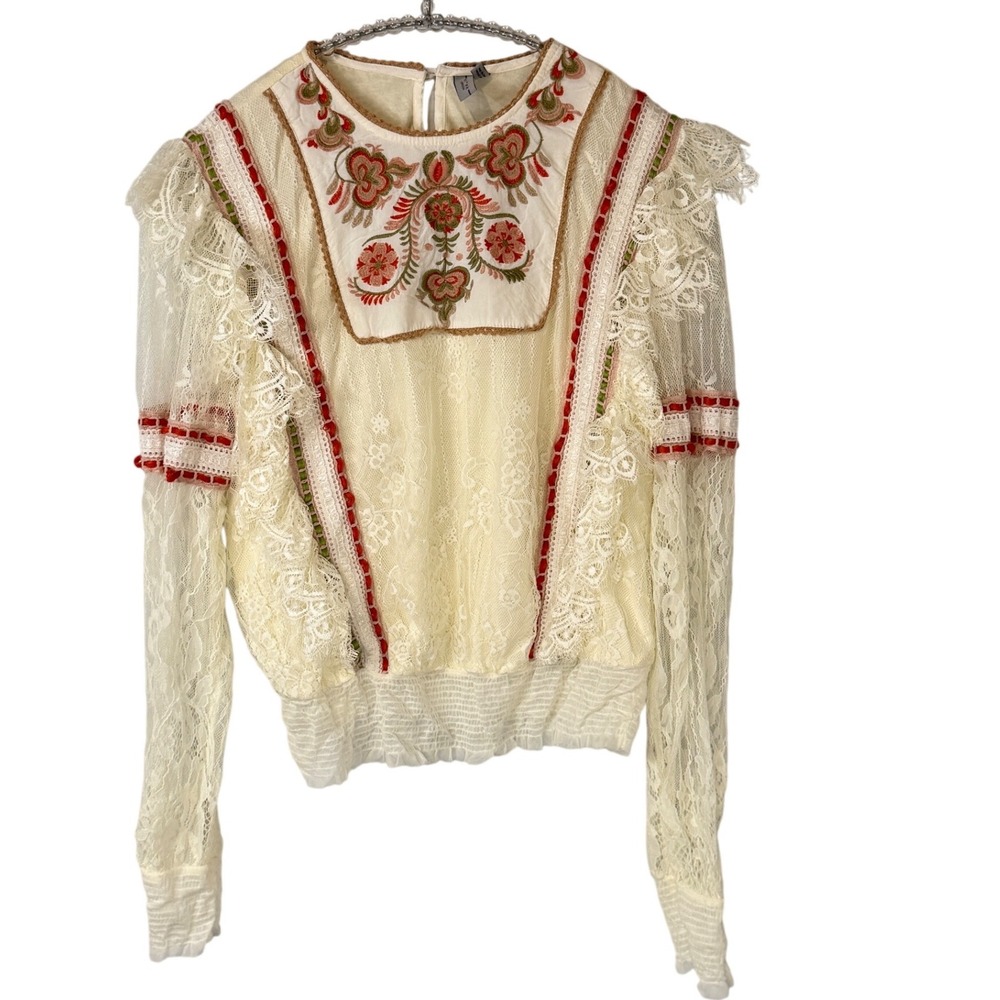 Blank London Poetcore Lace Embroidered‎ Top Folk Romantic literary Indie Size XS